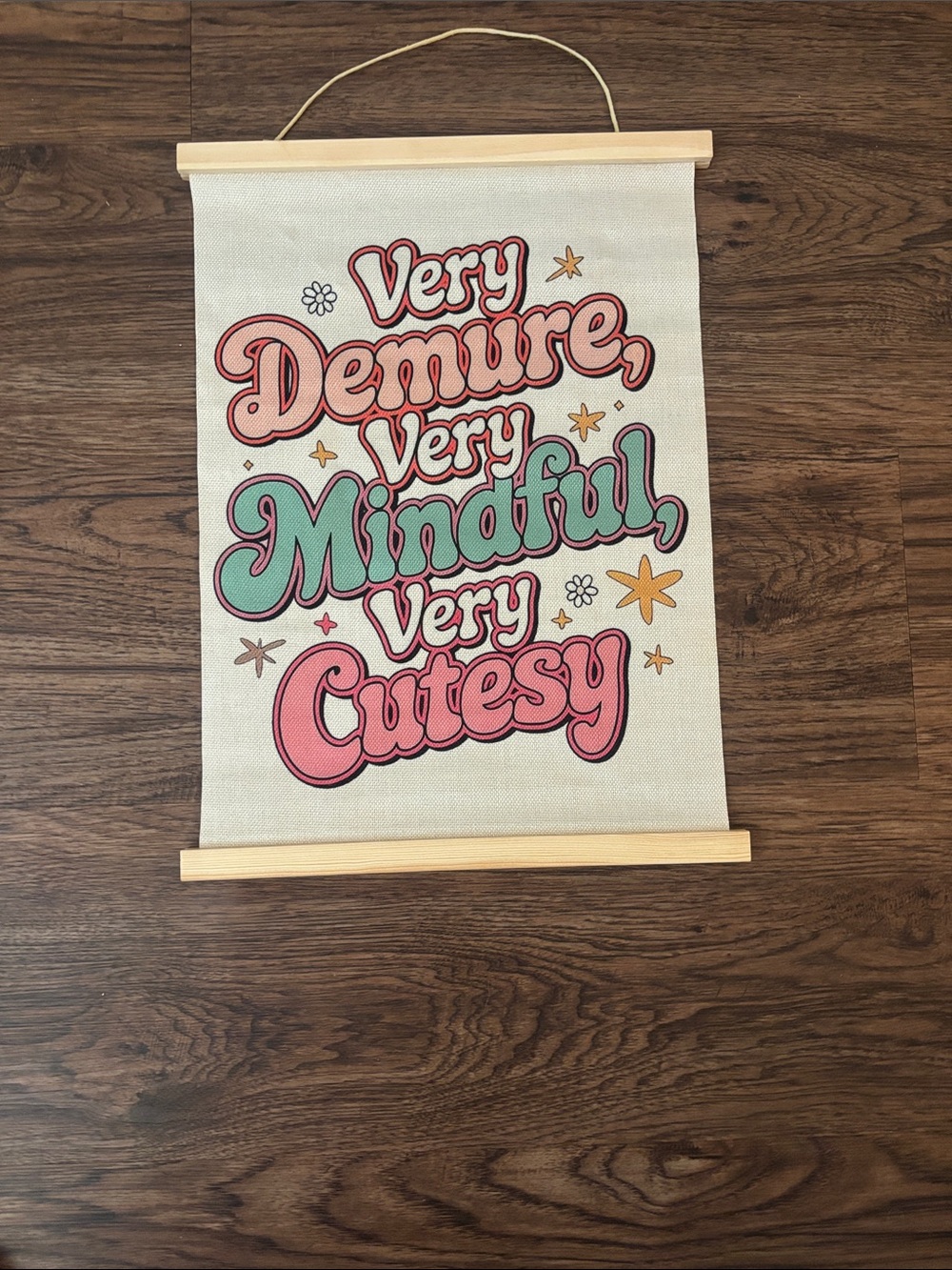 Very Demure Very Mindful Very Cutesy Canvas Wall Hanging Retro